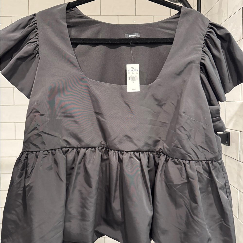 Express Black Puff Sleeve Peplum Blouse NWT